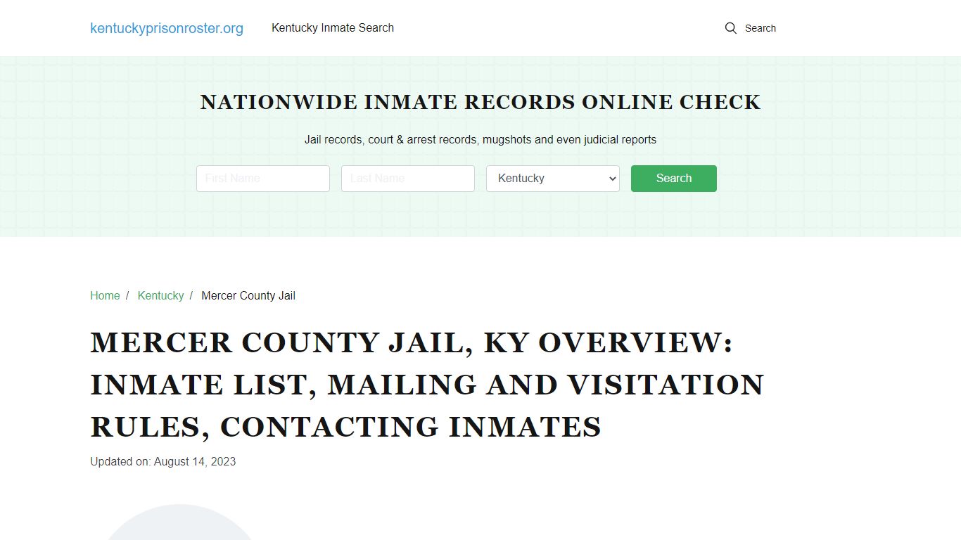 Mercer County Jail, KY: Offender Search, Visitation & Contact Info